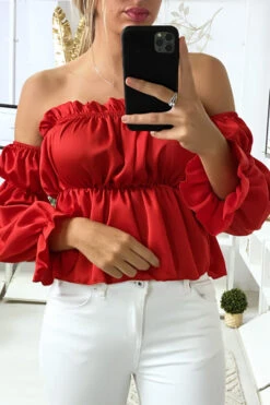 Bustier Satiné Rouge Avec Manches à Part