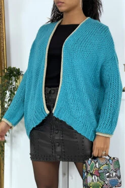 Cardigan Turquoise En Grosse Maille