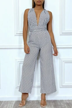 Combinaison Blanche Inspi à Col Plongeant, Et Attache Réglable Au Dos