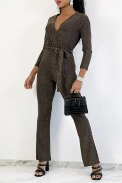 Combinaison Cache-coeur Dorée à Paillettes Et Pantalon évasé