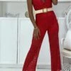 Combinaison Pantalon Rouge En Dentelle Doublé Vendu Sans La Ceinture