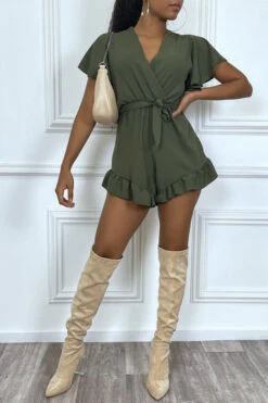 Combishort Kaki En Voilage Ă Volant