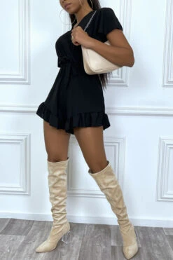 Combishort Noire En Voilage Ă Volant