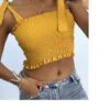 Crop Top Bustier Froncé Moutarde Avec Bretelle à Nouer
