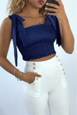 Crop Top Bustier Royal Satiné Avec Bretelle à Nouer