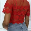 Crop Top Rouge En Dentelle Et Voilage