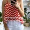 Débardeur à Motif Rouge Et Blanc En Forme De Zigzag Avec Volant Et Mini Pompon