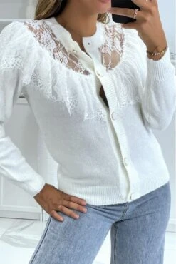 Gilet Chic Blanc En Dentelle Et Ă Volants
