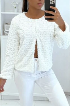 Gilet Chic Blanc Tout Doux à Col Rond Style Vintage Très Chic