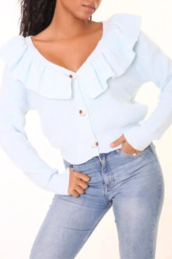 Gilet Court Bleu Chaud Et Doux Ă Volants