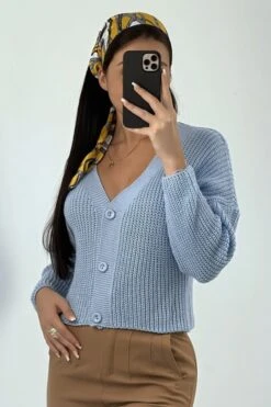 Gilet En Maille Acrylique Turquoise Très Tendance