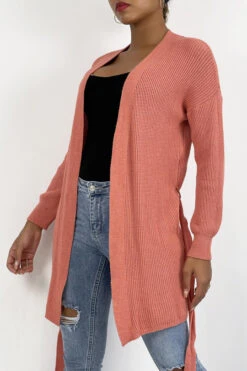 Gilet Fluide Corail En Maille Ă Nouer Ă La Taille