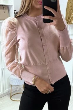 Gilet Rose Ă Manches Transparentes En Tulle