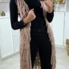 Gilet Sans Manche Rose à Frange Ficelle
