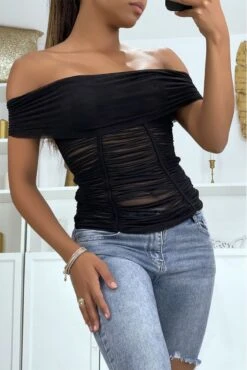 Haut Bardot En Mesh Noir