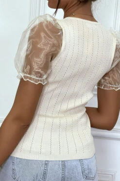 Haut Beige à Manches Bouffantes Et Boutons Doré