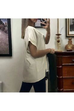 Haut Beige Over Size Avec Dessin En Strass