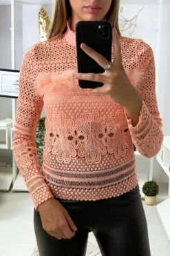Haut En Dentelle Rose Avec Plumes Ă L'avant