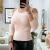 Haut Rose En Maille Côtelé Avec épaules Dénudé