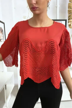 Haut Rouge Court Avec Broderies