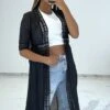 Kimono D'été Léger Fluide Noir Avec Détails Broderie