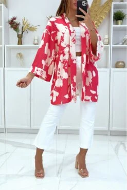 Kimono Fuchsia Avec Joli Motif Ajustable Ă La Taille