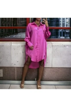 Longue Chemise Satiné Fuchsia Over Size Jusqu'au 50