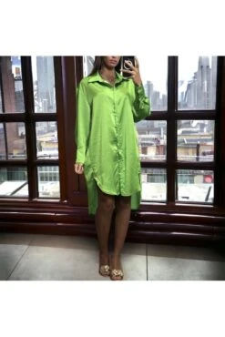 Longue Chemise Satiné Verte Over Size Jusqu'au 50