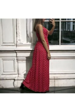 Longue Robe à Pois Rouge Et Blanc Bretelles Amovible