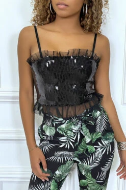 Petit Top Noir En Sequins Et En Tulle