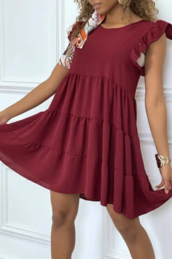 Robe Bordeaux Froncée à Volant Et Coupe évasée