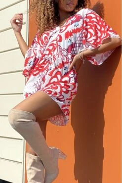 Combi-short élastique Rouge Et Blanche à Boutons