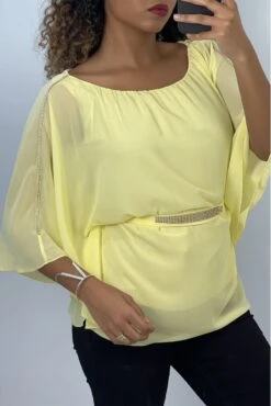 Top Jaune à Manches Chauves-souris, Ceinturé à La Taille