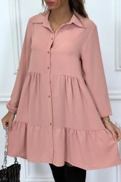 Robe Chemise Rose à Volant Et Boutons