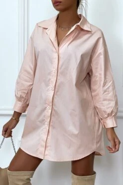 Robe Chemise Rose Asymétrique En Coton