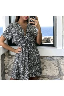 Robe Croisé Motif Liberty Noire