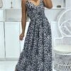 Robe Longue Cache-coeur Motif Léopard Noir