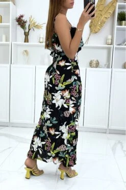 Robe Longue Noire Fleurie D'orchidées Multicolors