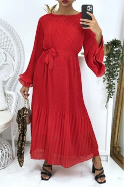 Robe Longue Plissée Rouge