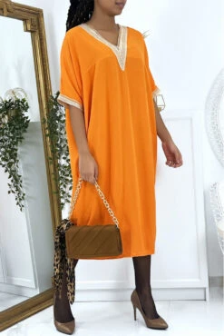 Robe Tunique Over Size Orange Vol V Avec Dentelle