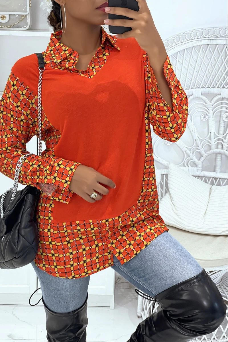 Robe Tunique Rouge Col Chemise Avec Joli Motif – Image 4