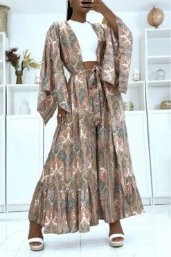 Sublime Kimono En Soie Avec Motif Rose