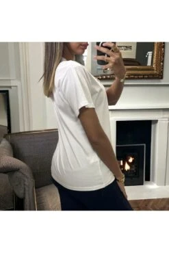 T-shirt Blanc Avec Dessin Nounours Peluché Avec Perle