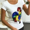 T-shirt Blanc Avec Motif Coq En Strass