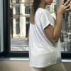 T-shirt Blanc Oversize à Manche Courte, Imprimé Vogue
