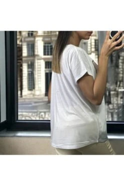 T-shirt Blanc Oversize à Manche Courte, Imprimé Vogue