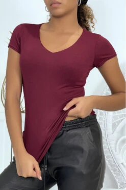 T-shirt Bordeaux Manches Courtes Femme