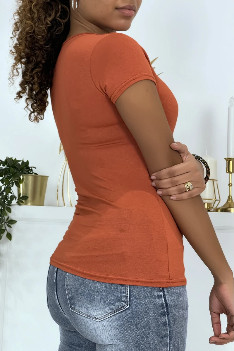 T-shirt Cognac Manches Courtes Femme – Image 4