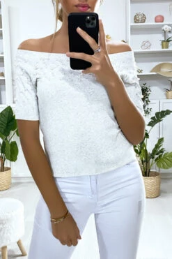 T-shirt Gris Col Bateau Avec Perles