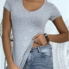 T-shirt Gris Simple Pas Chère